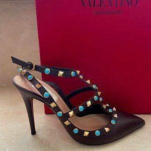 VALENTINO Turquoise Leather Rockstud Pumps sz 39
